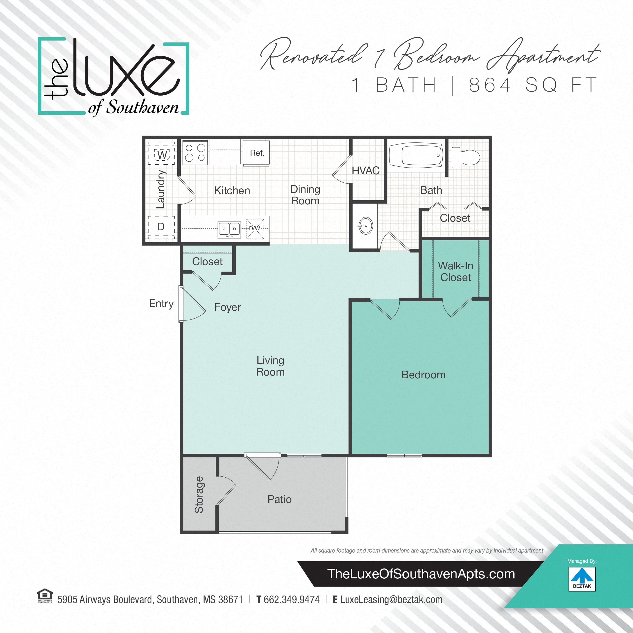 1 Bedroom - 864 floor plan